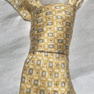 Vintage Geoffrey Beene Yellow and Gray Patterned Silk Tie
